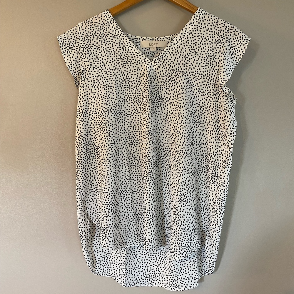 LOFT White & Black Spotted Blouse Size S
